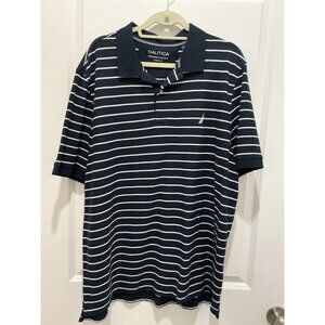 Nautica Polo Performance Deck Mens Classic Fit Navy White Stripe XXL